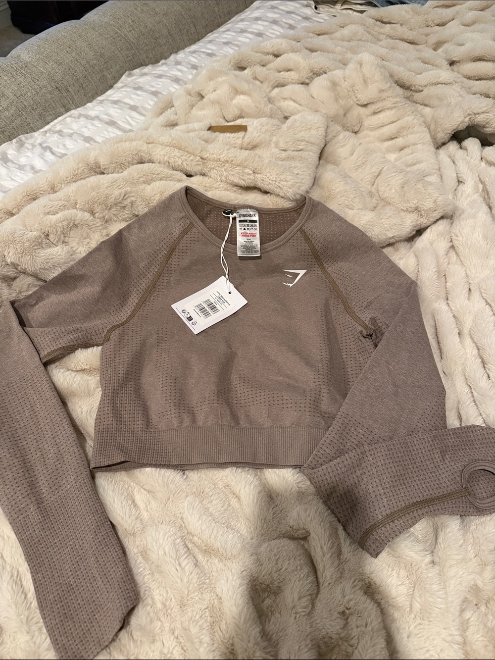 Gymshark Taupe Cropped Seamless Long Sleeve Top